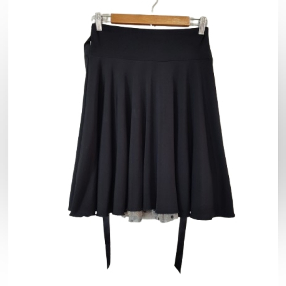 Joe Benbasset Womens Black Midi Skirt With Polka Dot Trim Tier Lining Size Small